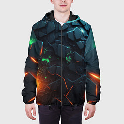 Куртка с капюшоном мужская Абстракция объемные плиты, цвет: 3D-черный — фото 2