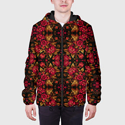 Куртка с капюшоном мужская Растительный паттерн под хохлому, цвет: 3D-черный — фото 2