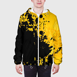 Куртка с капюшоном мужская Пятна черной краски на желтом фоне, цвет: 3D-белый — фото 2