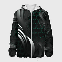 Куртка с капюшоном мужская Объемные бирюзовые плиты и черные линии, цвет: 3D-белый