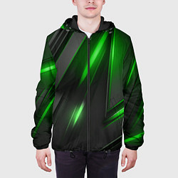 Куртка с капюшоном мужская Черные пластины с зеленым свечением, цвет: 3D-черный — фото 2