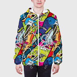 Куртка с капюшоном мужская Guitars - pop art pattern, цвет: 3D-белый — фото 2