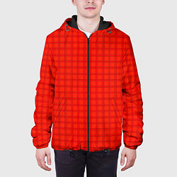 Куртка с капюшоном мужская Оранжево-красный клетчатый узор, цвет: 3D-черный — фото 2