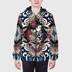 Куртка с капюшоном мужская Irezumi style: девушка и синие узоры, цвет: 3D-черный — фото 2
