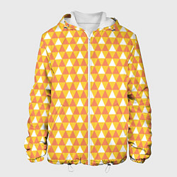 Куртка с капюшоном мужская Узор с оранжевыми, желтыми и белыми треугольниками, цвет: 3D-белый