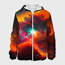 Куртка с капюшоном мужская Небула в космосе в оранжевых тонах - нейронная сет, цвет: 3D-белый