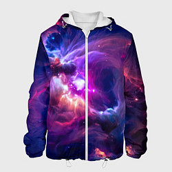 Куртка с капюшоном мужская Небула в космосе в фиолетовых тонах - нейронная се, цвет: 3D-белый