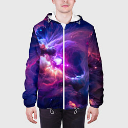 Куртка с капюшоном мужская Небула в космосе в фиолетовых тонах - нейронная се, цвет: 3D-белый — фото 2