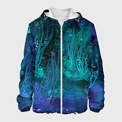 Куртка с капюшоном мужская Абстракция: неоновые огни подводного мира, цвет: 3D-белый