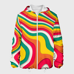 Куртка с капюшоном мужская Множество красочных линий, цвет: 3D-белый