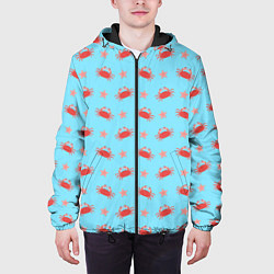 Куртка с капюшоном мужская Летний паттерн с крабами и морскими звездами, цвет: 3D-черный — фото 2
