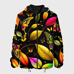 Куртка с капюшоном мужская Листья и бабочки, цвет: 3D-черный