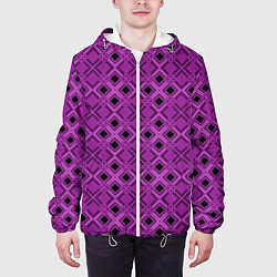 Куртка с капюшоном мужская Геометрический узор в пурпурных и лиловых тонах, цвет: 3D-белый — фото 2