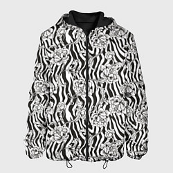 Куртка с капюшоном мужская Декоративные цветы на фоне зебры, цвет: 3D-черный