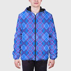 Куртка с капюшоном мужская Геометрический рисунок из розовых линий на синем ф, цвет: 3D-черный — фото 2