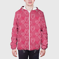 Куртка с капюшоном мужская Нарисованные сердца паттерн, цвет: 3D-белый — фото 2