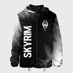 Мужская куртка Skyrim glitch на темном фоне: надпись, символ