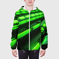 Куртка с капюшоном мужская Green neon abstract, цвет: 3D-белый — фото 2