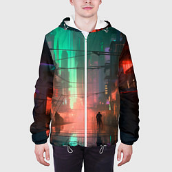 Куртка с капюшоном мужская Кибер город будущего, цвет: 3D-белый — фото 2