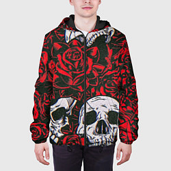 Куртка с капюшоном мужская Красные розы и черепа, цвет: 3D-черный — фото 2