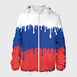 Куртка с капюшоном мужская Флаг России - потёки, цвет: 3D-белый