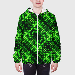 Куртка с капюшоном мужская Зеленые точечные ромбы, цвет: 3D-белый — фото 2