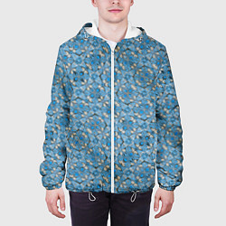 Куртка с капюшоном мужская Голубые незабудки текстура дерева, цвет: 3D-белый — фото 2
