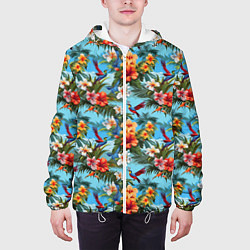 Куртка с капюшоном мужская Паттерн с цветами, цвет: 3D-белый — фото 2
