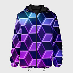 Куртка с капюшоном мужская Неоновые кубы иллюзия, цвет: 3D-черный