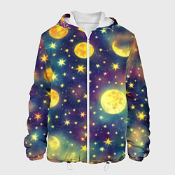 Куртка с капюшоном мужская Космос, Луна и Солнце, цвет: 3D-белый