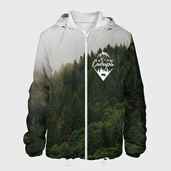 Куртка с капюшоном мужская Я из Сибири на фоне леса, цвет: 3D-белый