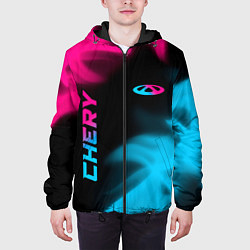 Куртка с капюшоном мужская Chery - neon gradient: надпись, символ, цвет: 3D-черный — фото 2