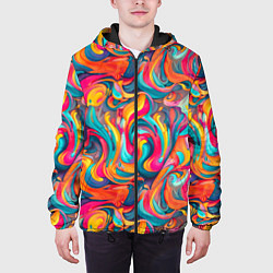 Куртка с капюшоном мужская Разноцветные мазки красок, цвет: 3D-черный — фото 2