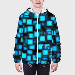 Куртка с капюшоном мужская Геометрия - синие квадраты, цвет: 3D-белый — фото 2