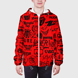 Куртка с капюшоном мужская Лучшие рок группы на красном, цвет: 3D-белый — фото 2