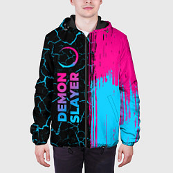 Куртка с капюшоном мужская Demon Slayer - neon gradient: по-вертикали, цвет: 3D-черный — фото 2