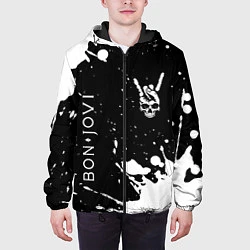 Куртка с капюшоном мужская Bon Jovi и рок символ на темном фоне, цвет: 3D-черный — фото 2