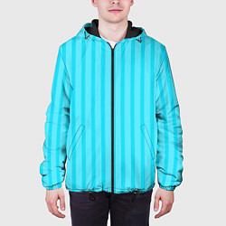 Куртка с капюшоном мужская Полосатый голубой, цвет: 3D-черный — фото 2