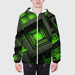 Куртка с капюшоном мужская Неоновые зелёные блоки, цвет: 3D-белый — фото 2