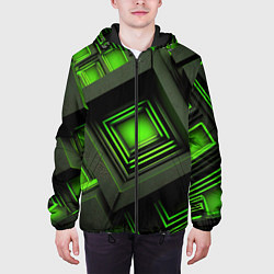 Куртка с капюшоном мужская Неоновые зелёные блоки, цвет: 3D-черный — фото 2