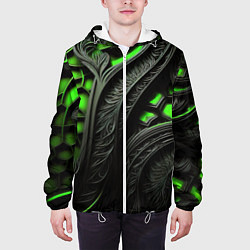 Куртка с капюшоном мужская Green black abstract, цвет: 3D-белый — фото 2