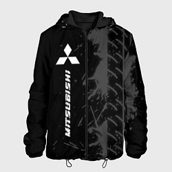 Мужская куртка Mitsubishi speed на темном фоне со следами шин: по