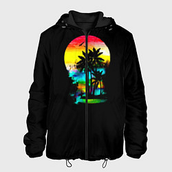 Куртка с капюшоном мужская Луна SynthWave, цвет: 3D-черный