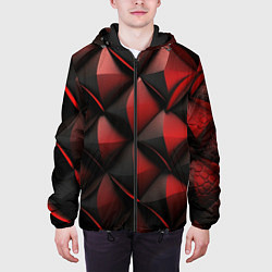 Куртка с капюшоном мужская Объемная текстура красная кожа, цвет: 3D-черный — фото 2