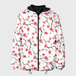 Куртка с капюшоном мужская Акварельные цветы сакуры паттерн, цвет: 3D-черный