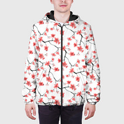 Куртка с капюшоном мужская Акварельные цветы сакуры паттерн, цвет: 3D-черный — фото 2