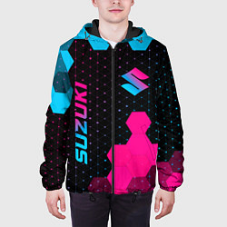 Куртка с капюшоном мужская Suzuki - neon gradient: надпись, символ, цвет: 3D-черный — фото 2