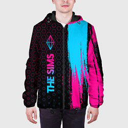 Куртка с капюшоном мужская The Sims - neon gradient: по-вертикали, цвет: 3D-черный — фото 2