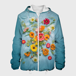 Куртка с капюшоном мужская Букет полевых цветов на ткани, цвет: 3D-белый
