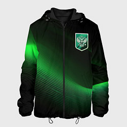 Куртка с капюшоном мужская Герб РФ зеленый черный фон, цвет: 3D-черный